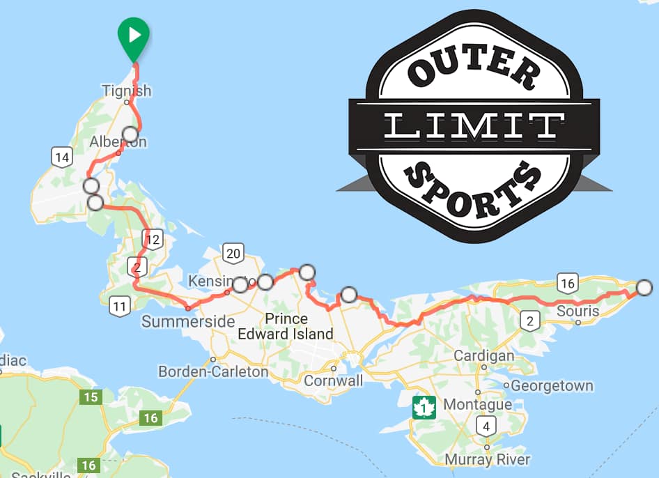 6 Day (5 night) Eastern Loop PEI Self-Guided Supported Cycle Tour Outer limit sports PEI bike tours map